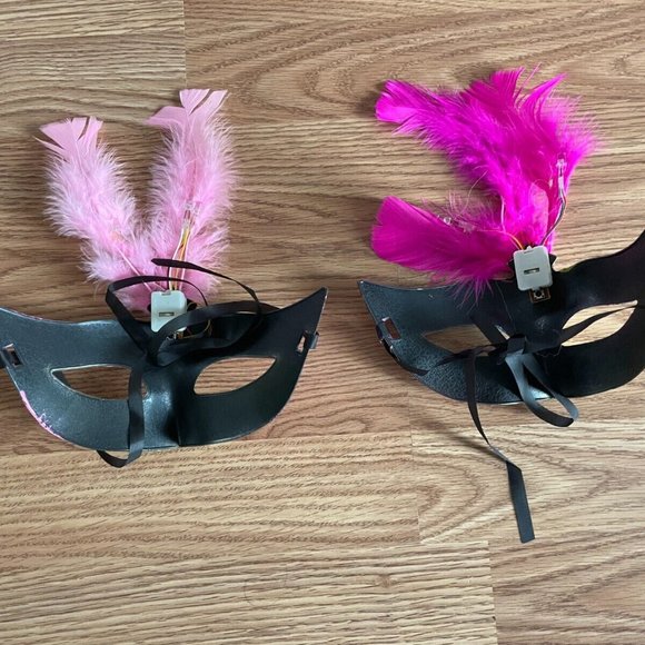 Women Eye Mask Light Up Party Mask Masquerade Mask Pink Feather Mask Lot of 2 - Picture 5 of 10